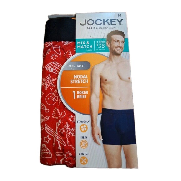 NIP Men's Jockey Active Ultra Soft Holiday Boxer Briefs Size M - Picture 1 of 5